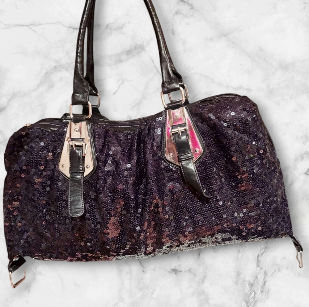 Black sequin faux leather bag